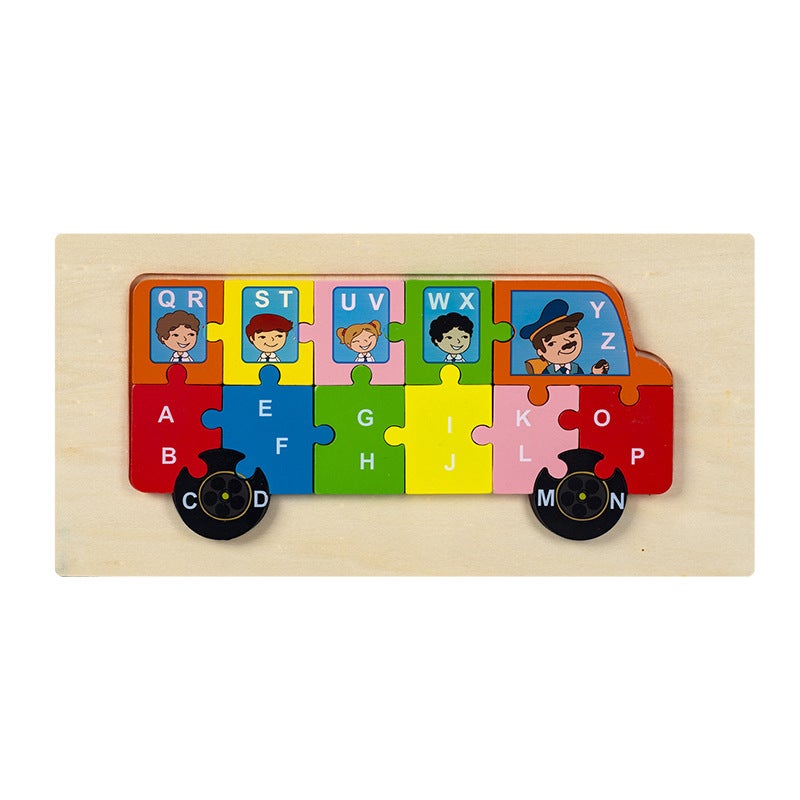 Wooden Jigsaw Puzzle Toys Children'S Early Education Alphabet Cognitive Puzzle Three-Dimensional Buckle Puzzle Building Blocks Educational Toys - Image 1